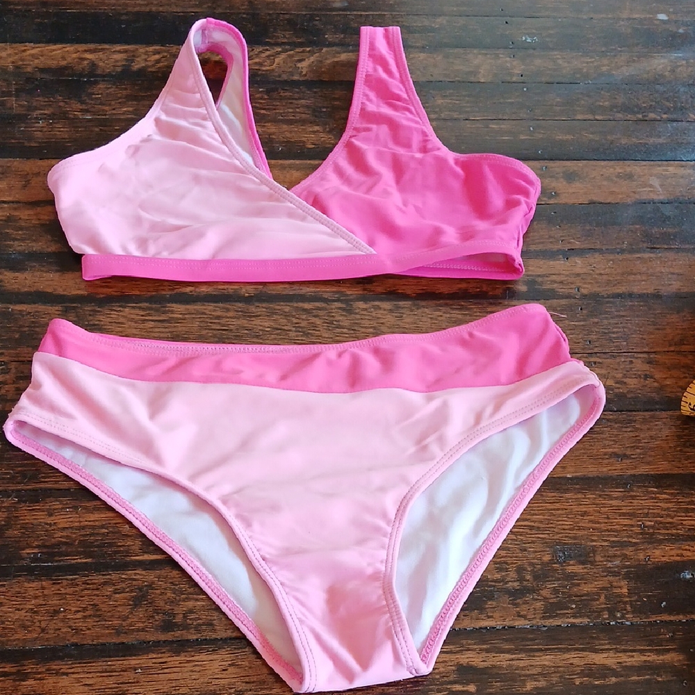ROMWE Pink Two-Tone Bikini